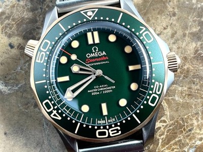 Omega Seamaster Diver 300M Automatic 42mm Green Titanium Bronze Gold Box Papers