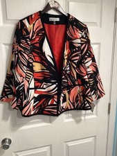 Kasper Women's Floral Abstract Open Front 3/4 Sleeve Blazer Jacket Size 16 NWT
