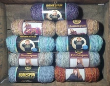 Lot of 9 Lion Brand Homespun Yarn Skeins – Bulky 5 – Mixed Colors – 185 Yards...