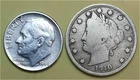 Lot of 2 Coins - 1 90% Silver Roosevelt Dime (1960D) & 1 Better Lib V 5c (1910P)