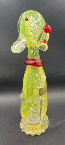 RARE Murano GLOWS Lefton Dog Silver Flakes Orig Label Venetian Vintage Art Glass