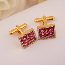 Natural Ruby  topaz Gemstones 925 Sterling Silver Gold Plated Cufflinks  598