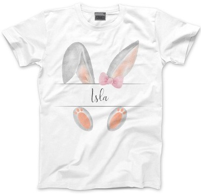 Personalisiertes Mädchen Ostern T-Shirt Peter Hase Häschen Name Kinder T-Shirt Korb Geschenk UK