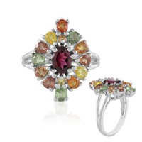 Cavill Damenring Sterlingsilber 0,89Ct Rhodolith 3Ct Saphire Bunt
