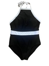 Terra & Sky One Piece Swimsuit 0X 14W Black White Halter Tummy Control