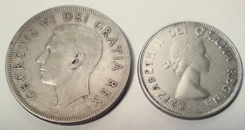Canada 1949 Dollar + 1953 50-Cents.  Silver Coins.