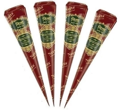 4 X Neeta Henna Mehendi 100% Natural Fresh Quality, Dark Brown Temporary Tattoo