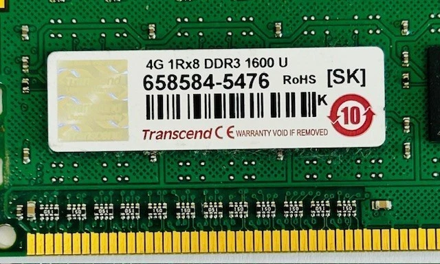 4 x 4GB (16GB Kit) Transcend PR-DDR164G PC3-12800 1Rx8 DDR3 Computer Modules - Image 3 of 4