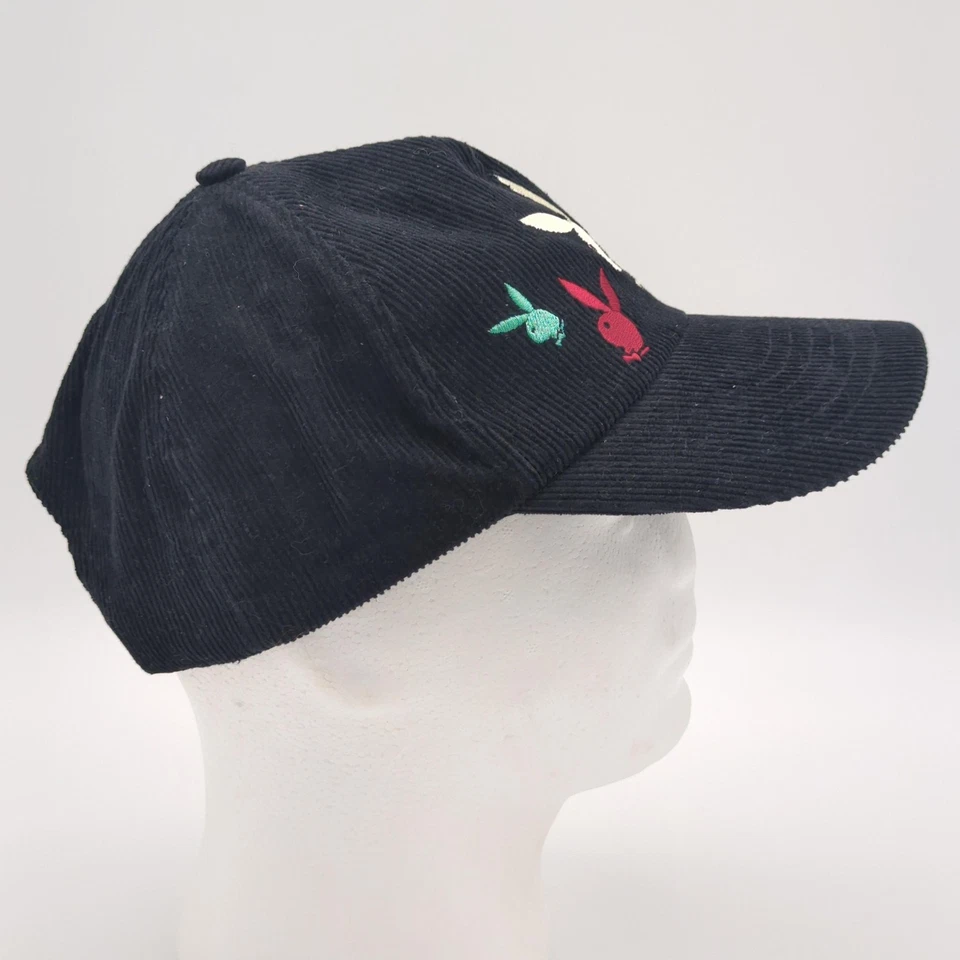 Playboy Hat Cap Snap Back Mens One Size Black Corduroy Multicolor Bunny - Image 2 of 4