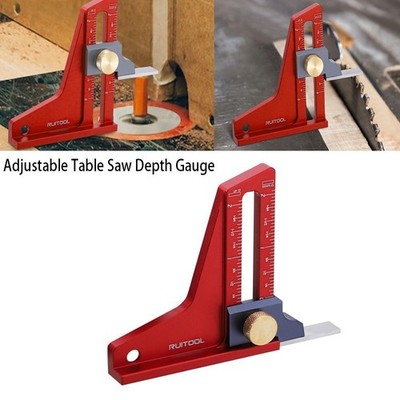 Adjustable Table Saw Depth Gauge Measuring Ruler W/CNC Laser Scale & Height Lock