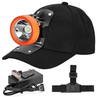 LED Mining Headlamp Rechargeable Waterproof Headlight with Miner Cap White Light