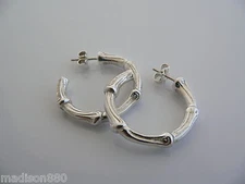 Tiffany & Co Silver Large Bamboo Earrings Hoops Nature Lover Gift Pierced