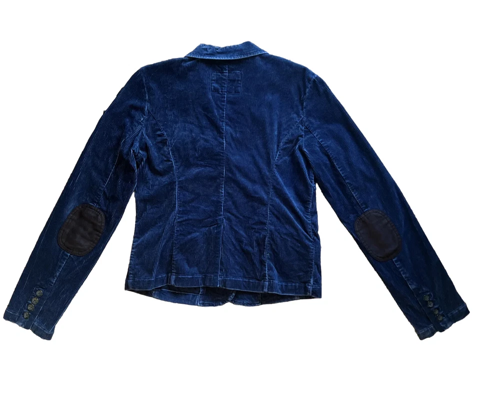 AEO Women’s Blue Corduroy Button Blazer SZ M Elbow Patch Work Pocket Y2K Preppy - Image 3 of 4