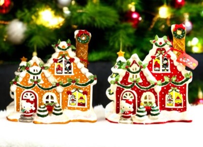 Blue Sky Hello Kitty Red Christmas Gingerbread Candle House AUTH