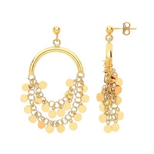 Authentic Bohemian Gold Plated 925 Silver 28mm Coin Chain Half Hoop Earrings - Boxed