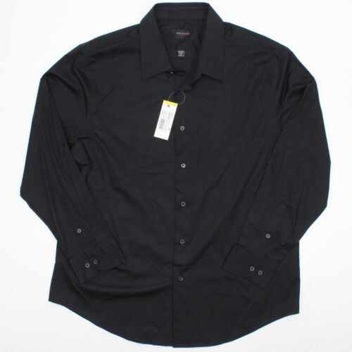 NEW Structure Slim Stretch Fit Men's Black Long Sleeve Shirt XXL 18-18 1/2 34-35