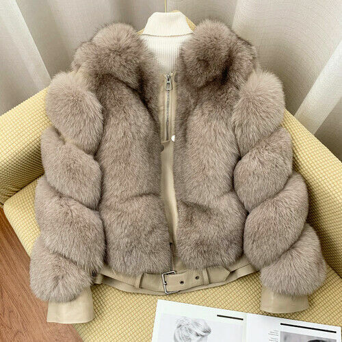 Luxus Echt Fuchspelz Ledermantel Mode Damen Winter Jacken Dick Warm Outwear - Bild 20 von 22