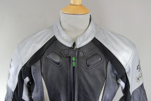 KAWASAKI 21 NINJA BLACK & SILVER LEATHER BIKER JACKET WITH CE ARMOUR 36 INCH - Picture 3 of 11