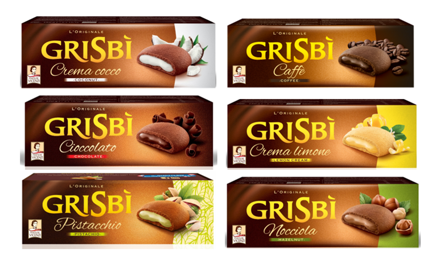 Grisbi' Mix Flavour Caffè-cioccolato-pistacchio-cocco-nocciola-limone 6x150g