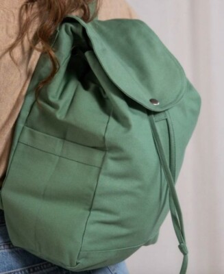New Palm + Perkins Sage Green Canvas Drawstring Backpack 