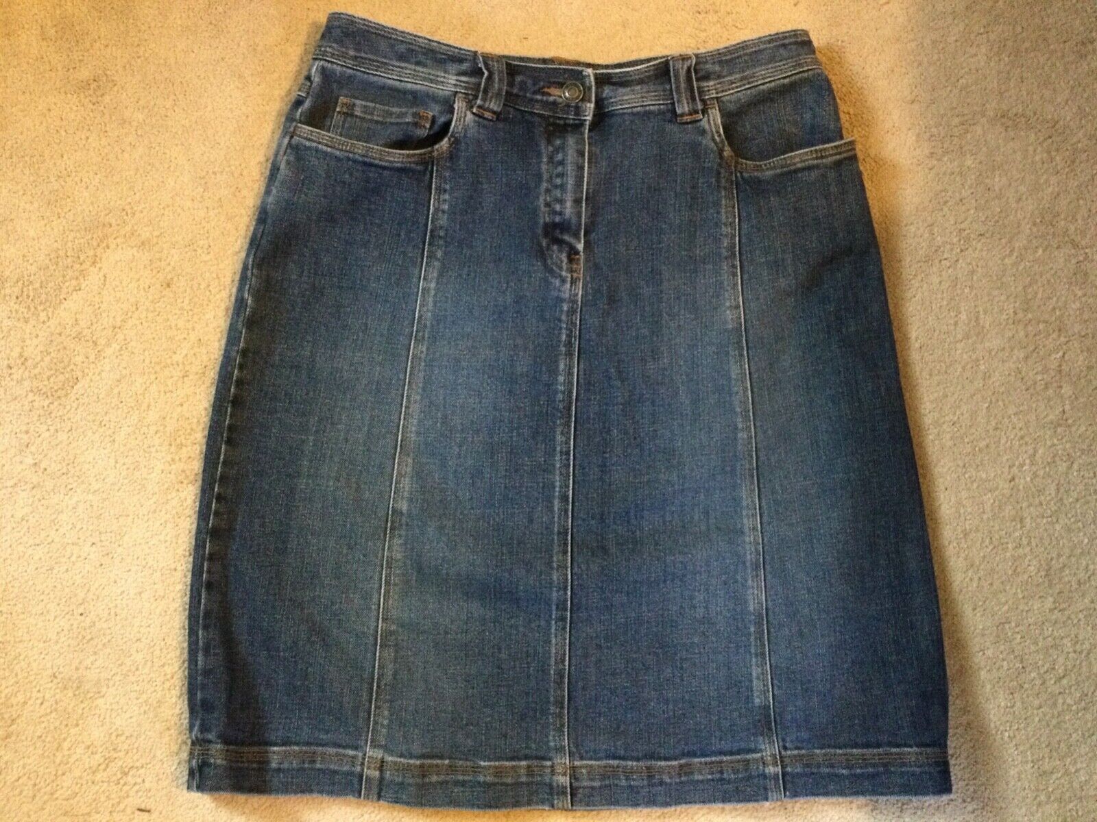 Direct stock discount Talbots Denim stretch Cheap Knee length Skirt Sz Cotton Modest Pock 10