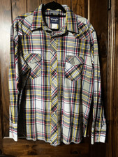 Wrangler Long Sleeve Green Plaid Pearl Snap Button Down XL