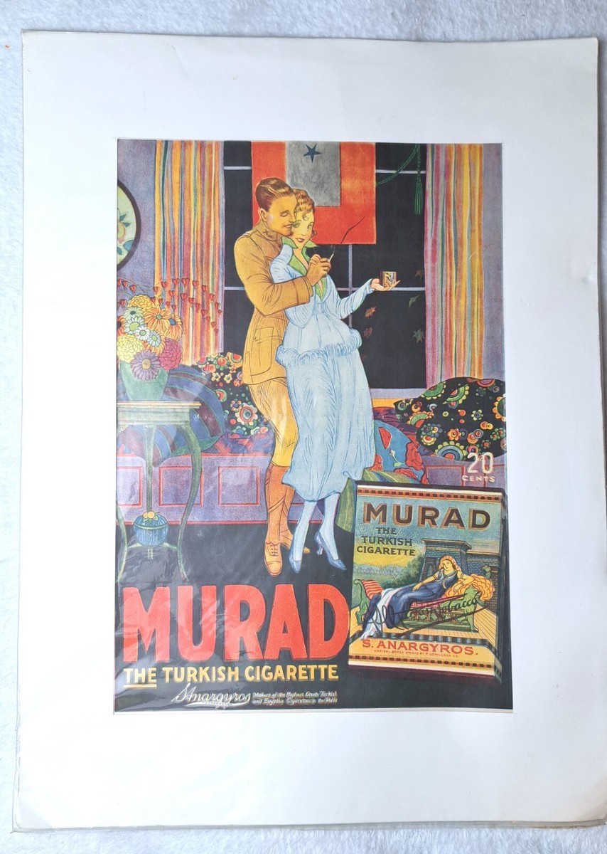 MURAD Turkish Cigarette AD 1918 Art Deco tobacco 10x13 antique vtg