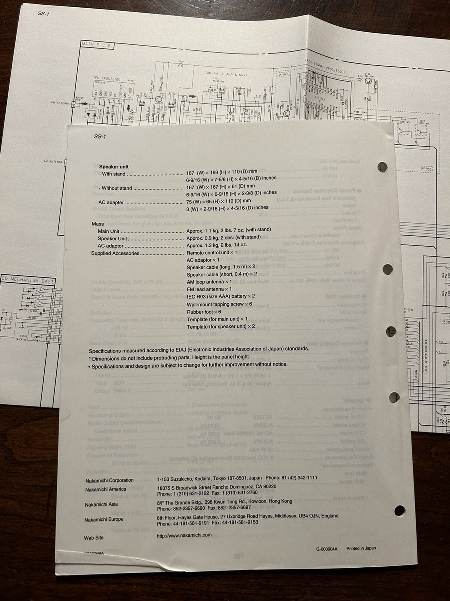 Nakamichi SoundSpace 1 SS-1 Stereo Music System Service Manual