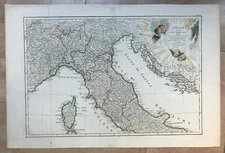 NORTHERN  ITALY (1782) by RIZZI ZANNONI LARGE ANTIQUE MAP IN COLORS 18TH CENTURY