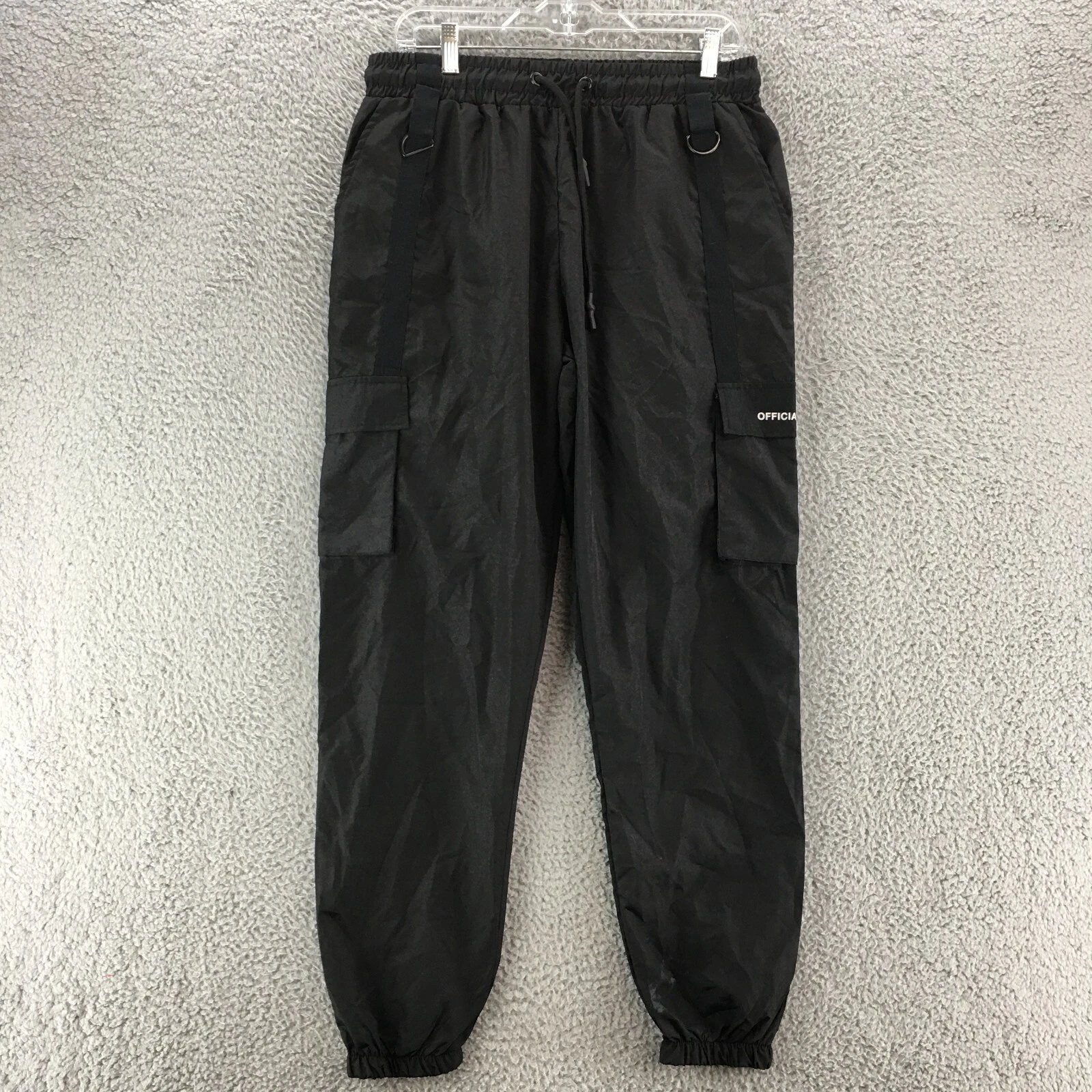 Man BoohooMan Jogger Cargo Pants Mens Large Black Drawstring Elastic Waist