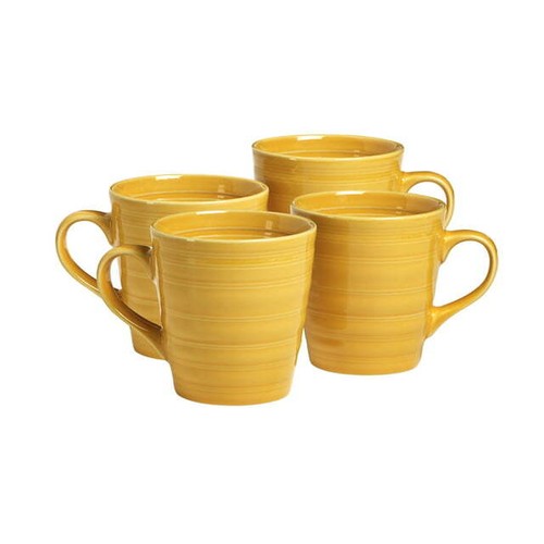 4 Piece Mug Set, 17 oz Cup Set, Farmhouse Style Mugs, Yellow Coffee Mug Set eBay