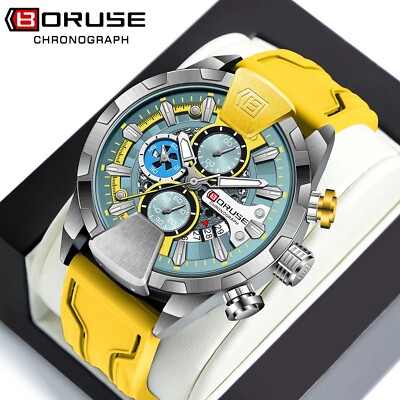 Boruse Men's Watch Yellow Waterproof Chronograph Business Watch Calendar Function