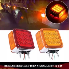 2X Red/Amber Square Dual Face Stud Mount Pedestal Fender Turn Signal Light