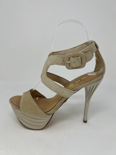 LAMB Stiletto Brown Taupe Suede Leather Platform Heels Ankle Buckle Size 6.5 M - Picture 2 of 23