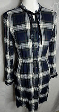 Tommy Hilfiger Shirt Dress 4 Classic Plaid Button Front Ruffle Trim Long Sleeve