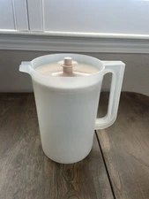 Vintage Tupperware Pitcher Frosted Push Button Lid 2 qt 1/2 Gallon Almond Lid