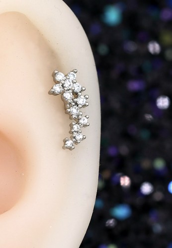 Gem Crystal Ear Cartilage Helix Ring Bar Stud Ear Cuff Climber Piercing Earring - Picture 118 of 268