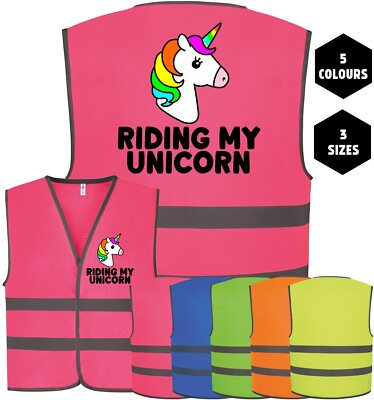 Kids Horse RIDING MY UNICORN Children's Equine Rider Pink Hi Vis Safety  Vest UK