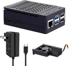 Case for Raspberry Pi 5 with 27W Power Supply, Pi 5 Case with Heatsink Fan 