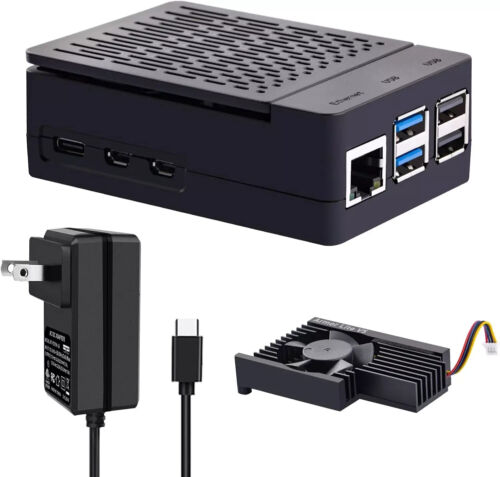Case for Raspberry Pi 5 with 27W Power Supply, Pi 5 Case with Heatsink Fan