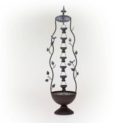 Alpine Corporation Floor Water Fountain 41 '' Tall Metal Hanging 7-Cup Tiered