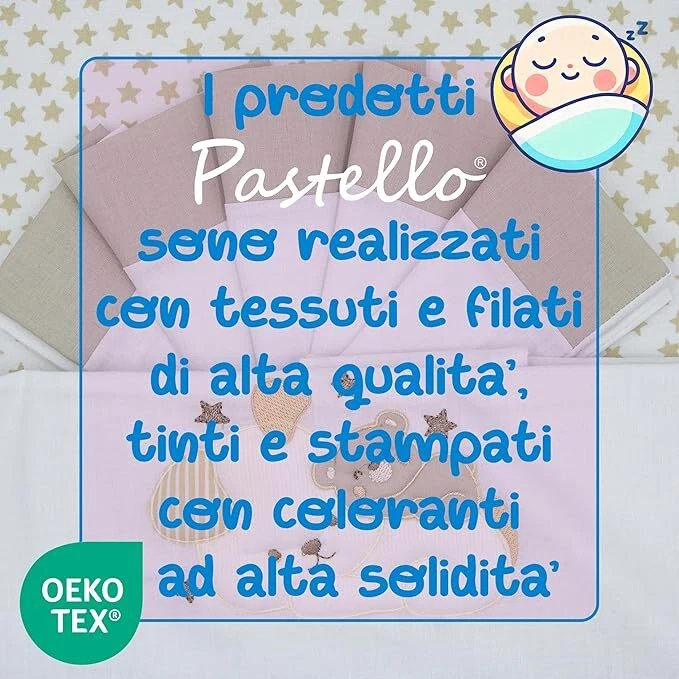 PASTELLO - COMPLETO LENZUOLA CARROZZINA NEONATO RICAMATO COTONE CAGNOLINO BEIGE - Immagine 4 di 4