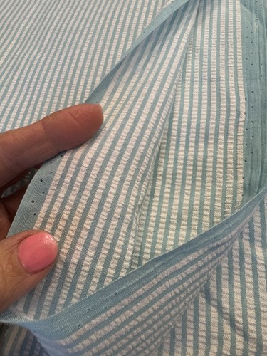 Vintage REVERSIBLE Blue White Pinstripe SEERSUCKER cotton FABRIC 1.5YDS 45"W - Picture 6 of 10