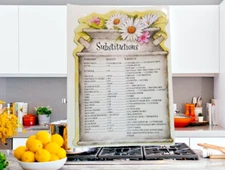 Kitchen Substitutions Chart Magnet Floral Cooking & Baking Easy Reference NEW
