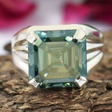 Certified 4.50 Ct Treated Blue Diamond Solitaire Men's Ring, 925 Sterling Silver