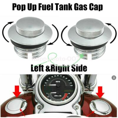 Chrome Flush Mount Pop Up Fuel Tank Gas Cap Vented Left & Right Side For Harley
