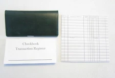 1 NEW GREEN MARBLE VINYL CHECK BOOK COVER & 12 CHECKBOOK TRANSACTION REGISTERS