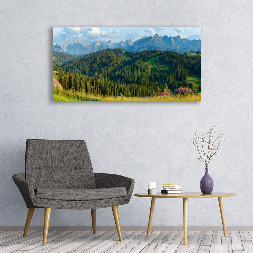 Tableau Moderne Sur Verre Acrylique - Impression Montagne Lac Forêt - 120x60 Cm - Déco Contemporaine