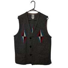 Ortega's Chimayo Handwoven Wool Vest Mens 44 Gray Southwestern Geometric Native
