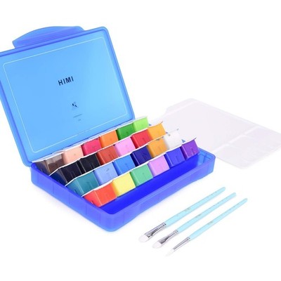 HIMI Blue Gouache Paint Set 24 Colors x 30ml Jelly Cup with 3 Paint Brushes and